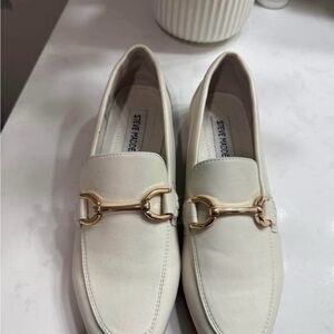 Steve Madden Cream Loafers with Gold Accent